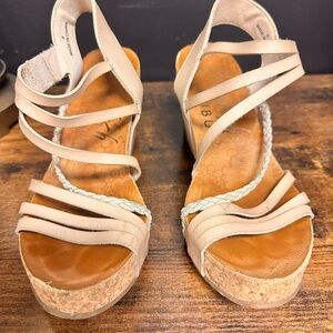Blowfish Beige Multi-Strap Cork Wedge Sandals